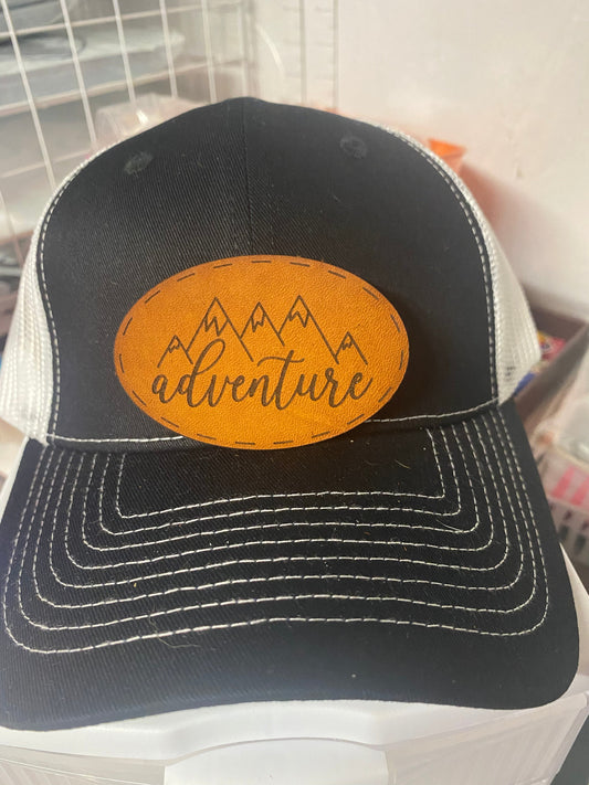 Adventure with Mountains Leatherette Hat Patch