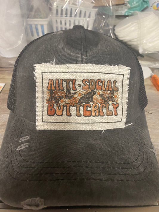 Anti-Social Butterfly Browns/Cream Colored Hat Patch