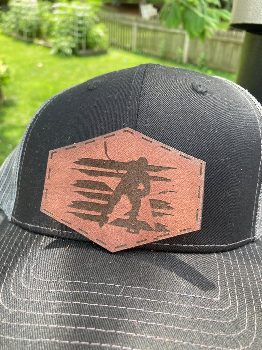 Hockey Flag Leatherette Hat Patch