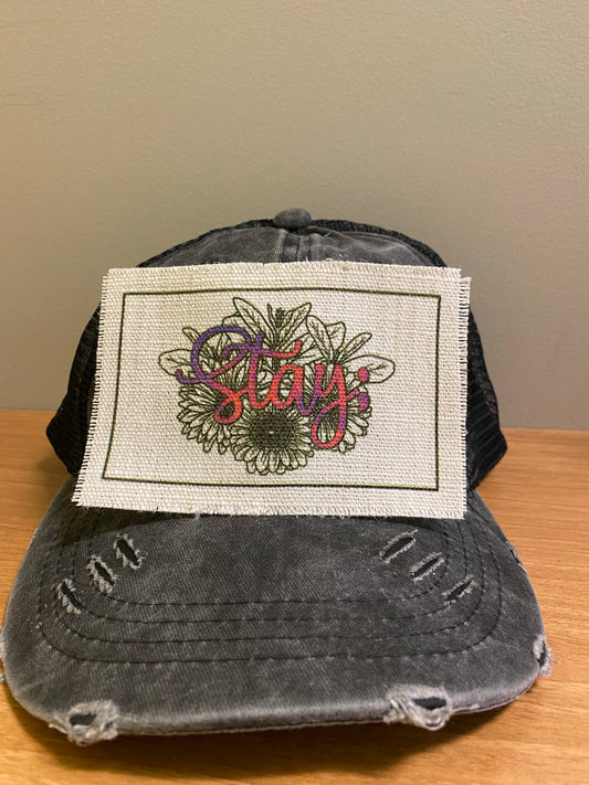 Stay with BW Florals Hat Patch