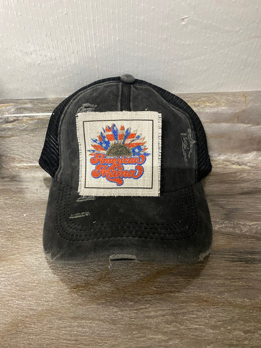 American Mama with Patriotic Sunflower Hat Patch