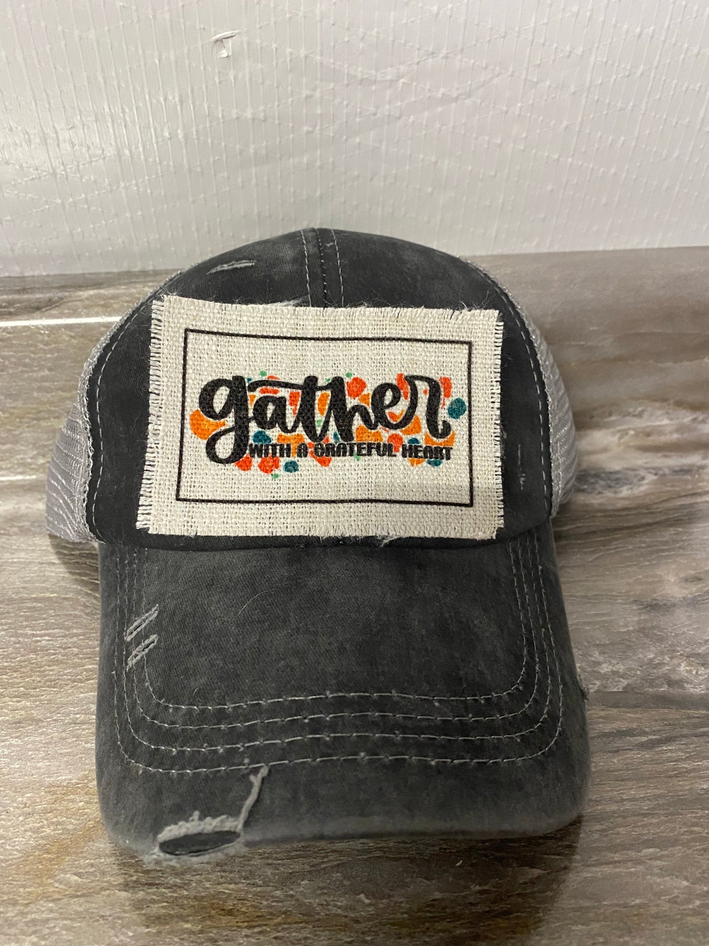 Gather With A Grateful Heart with Spots Hat Patch