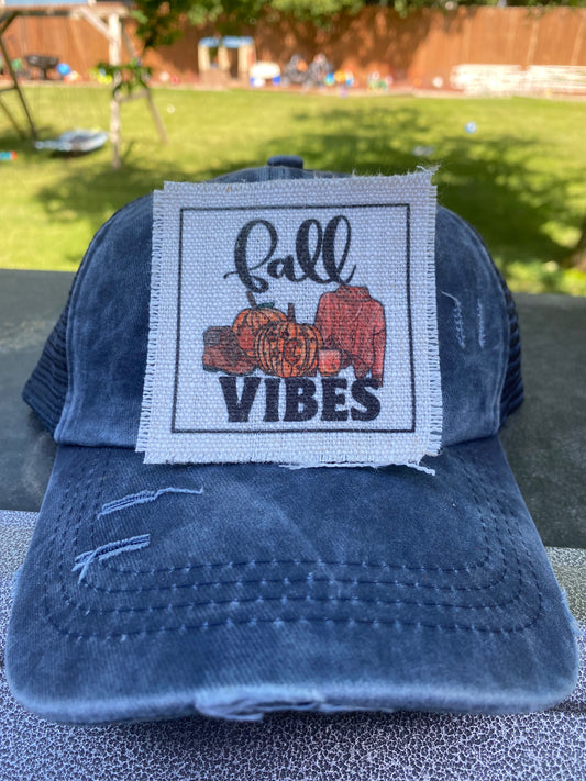 Fall Vibes with Boots, Pumpkin, Jacket, Candle Hat Patch