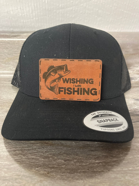 Wishing I Was Fishing Leatherette Hat Patch
