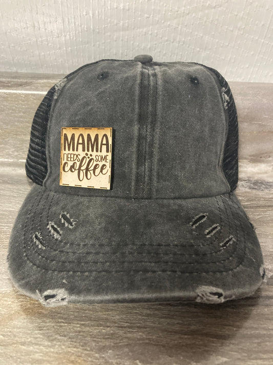 Mama Needs Coffee Small Leatherette Hat Patch