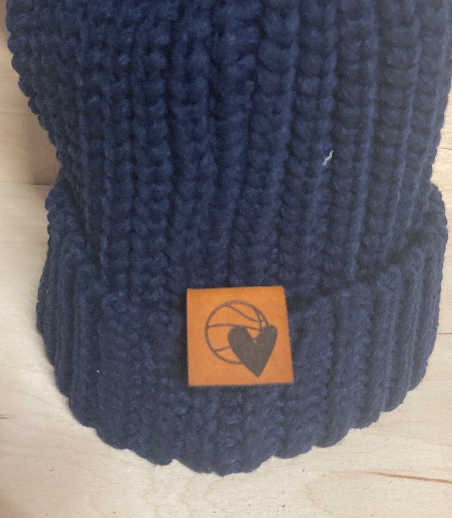 Basketball Heart Fold-Over Leatherette Beanie Patch