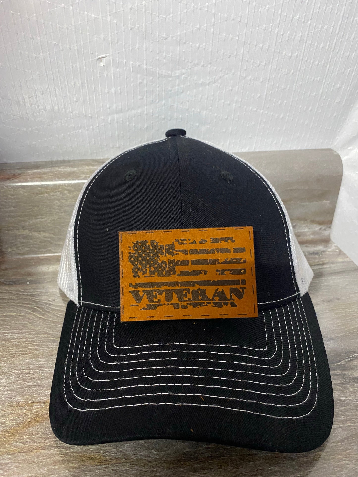 Veteran Flag Leatherette Hat Patch