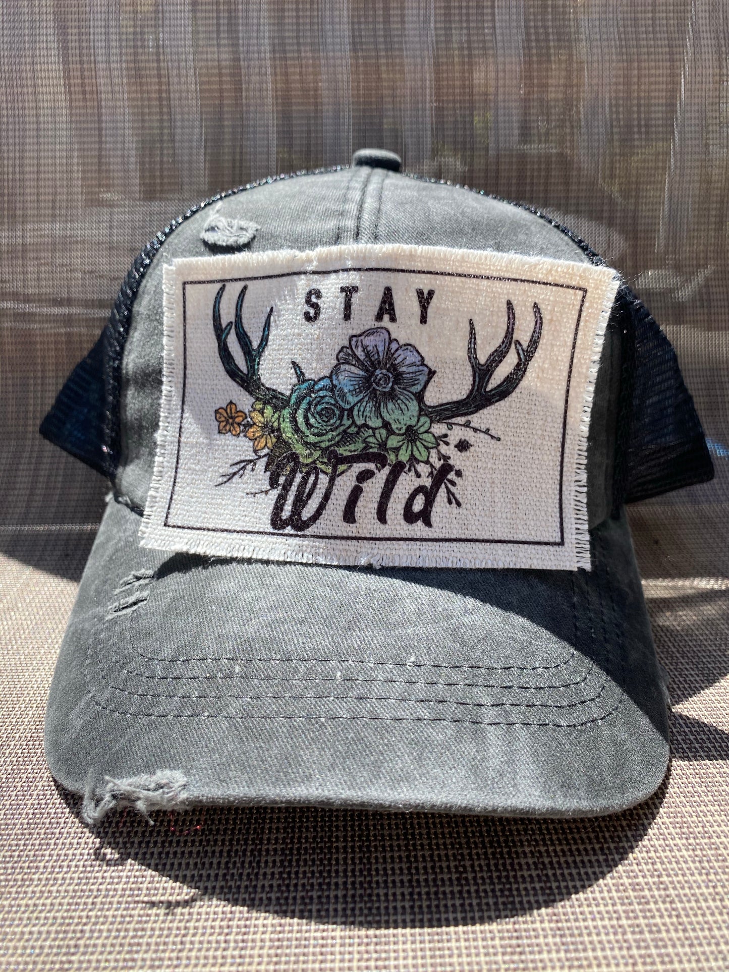Stay Wild Floral Antlers Hat Patch