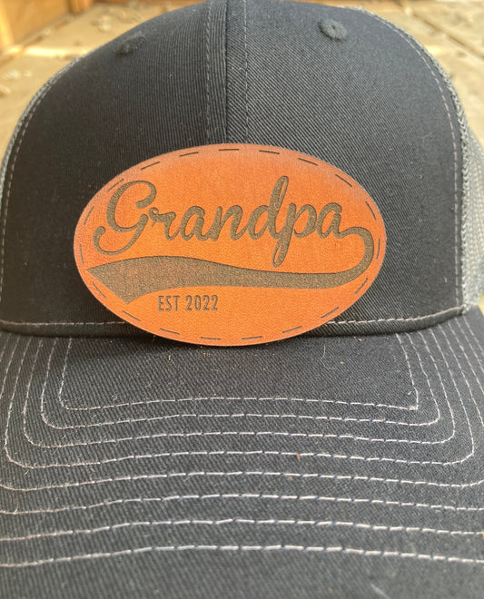Grandpa Script Established Custom Year Leatherette Hat Patch