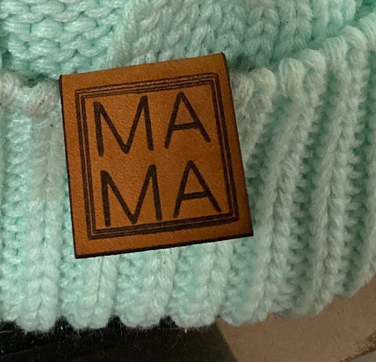 Mama Square Fold-Over Leatherette Beanie Patch