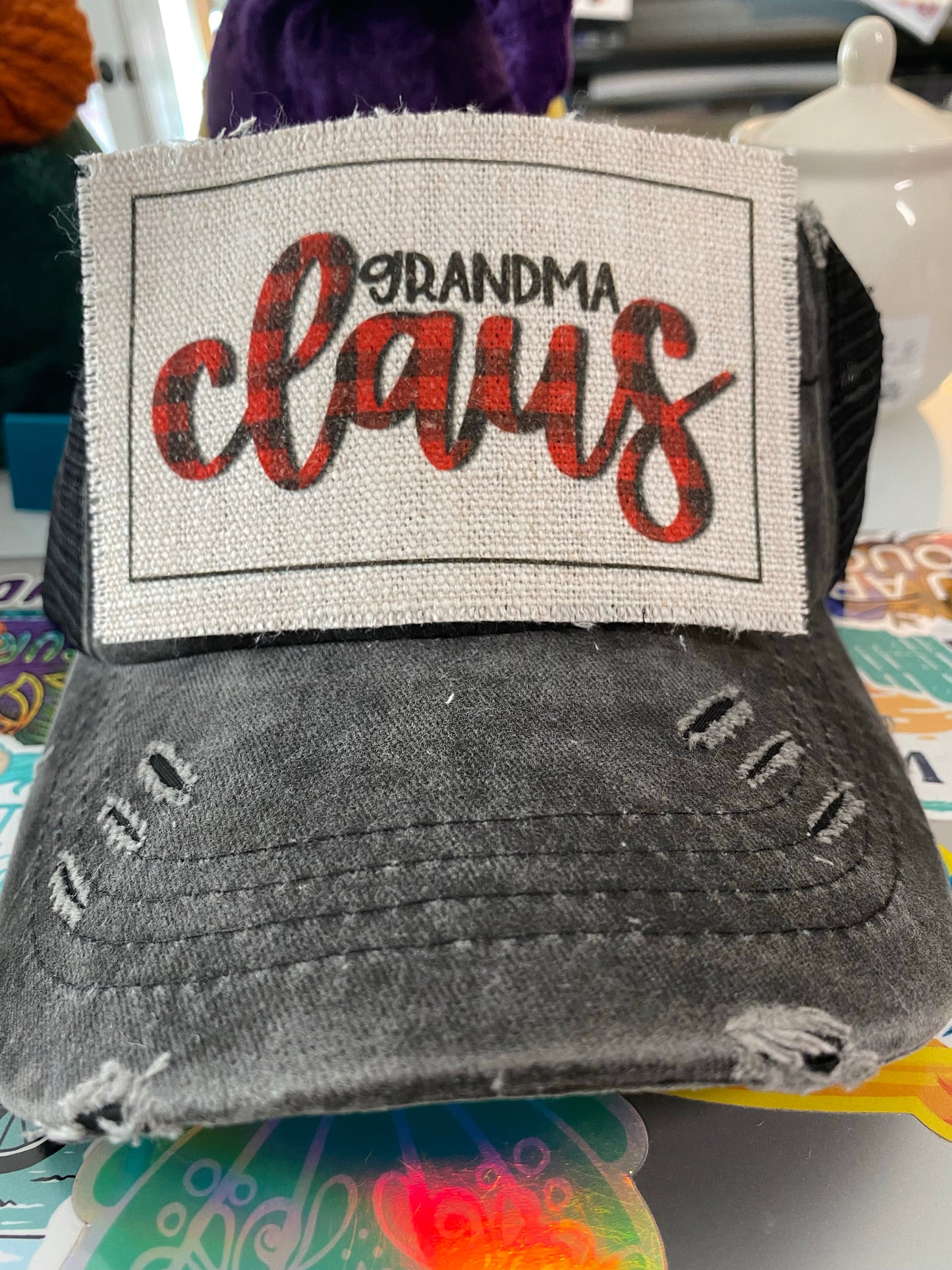 Grandma Claus Plaid Hat Patch