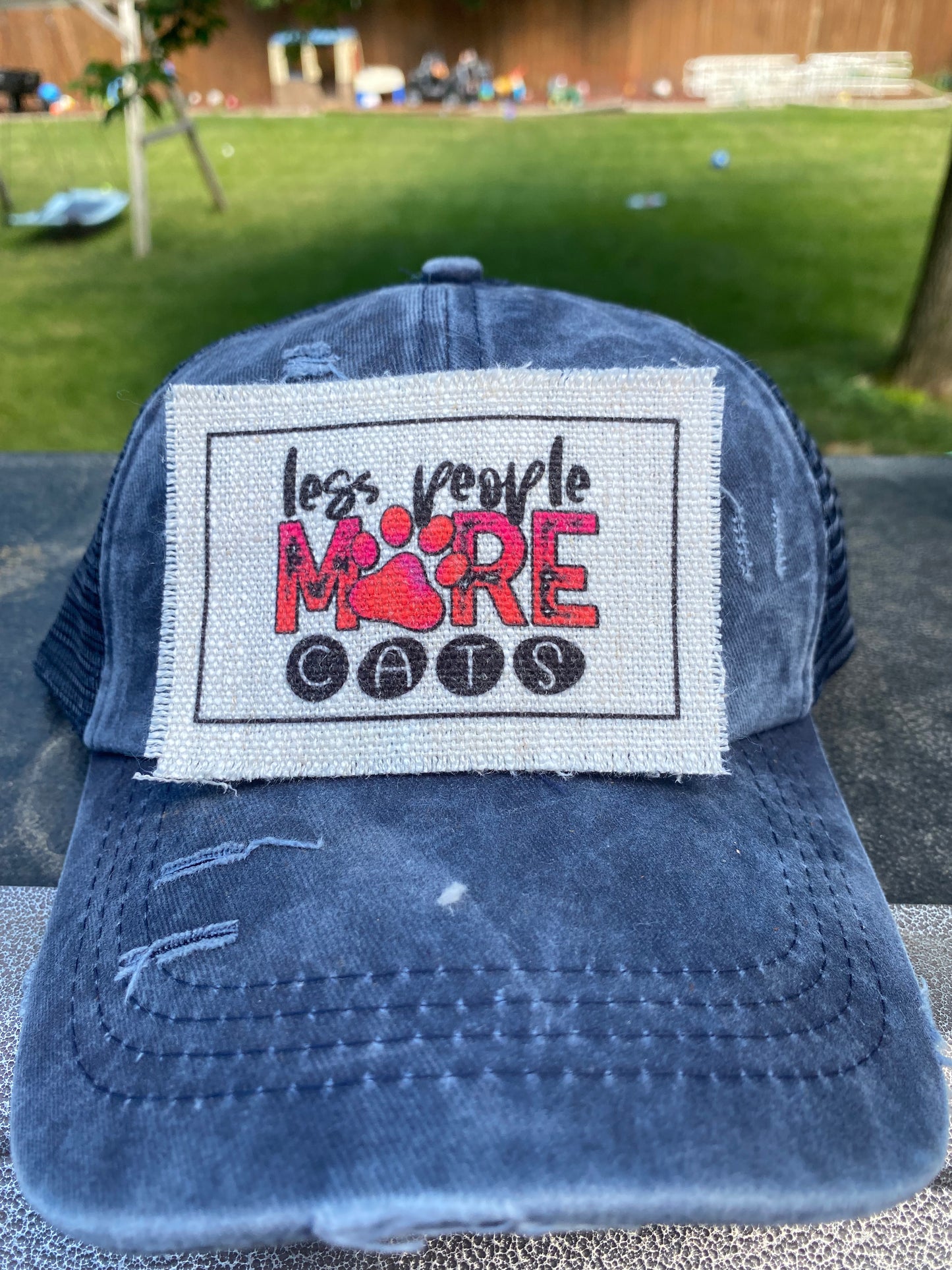 Less People More Cats Neon Hat Patch