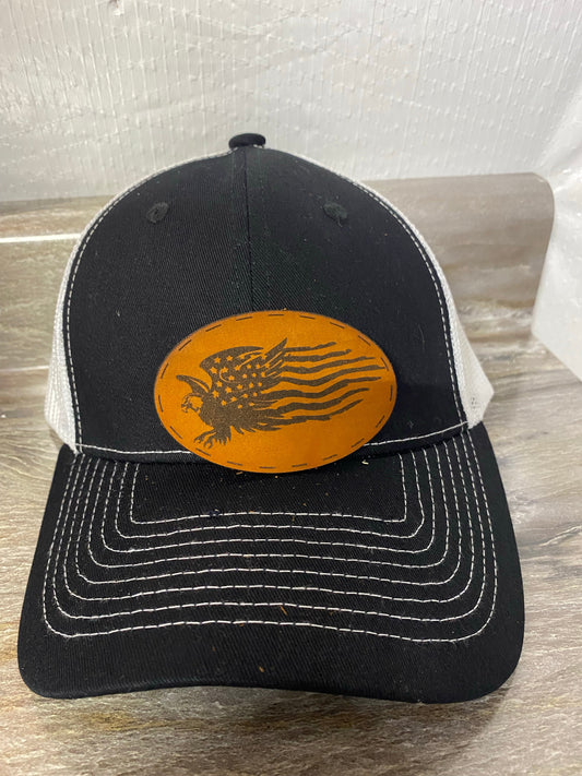 Eagle Flag Leatherette Hat Patch