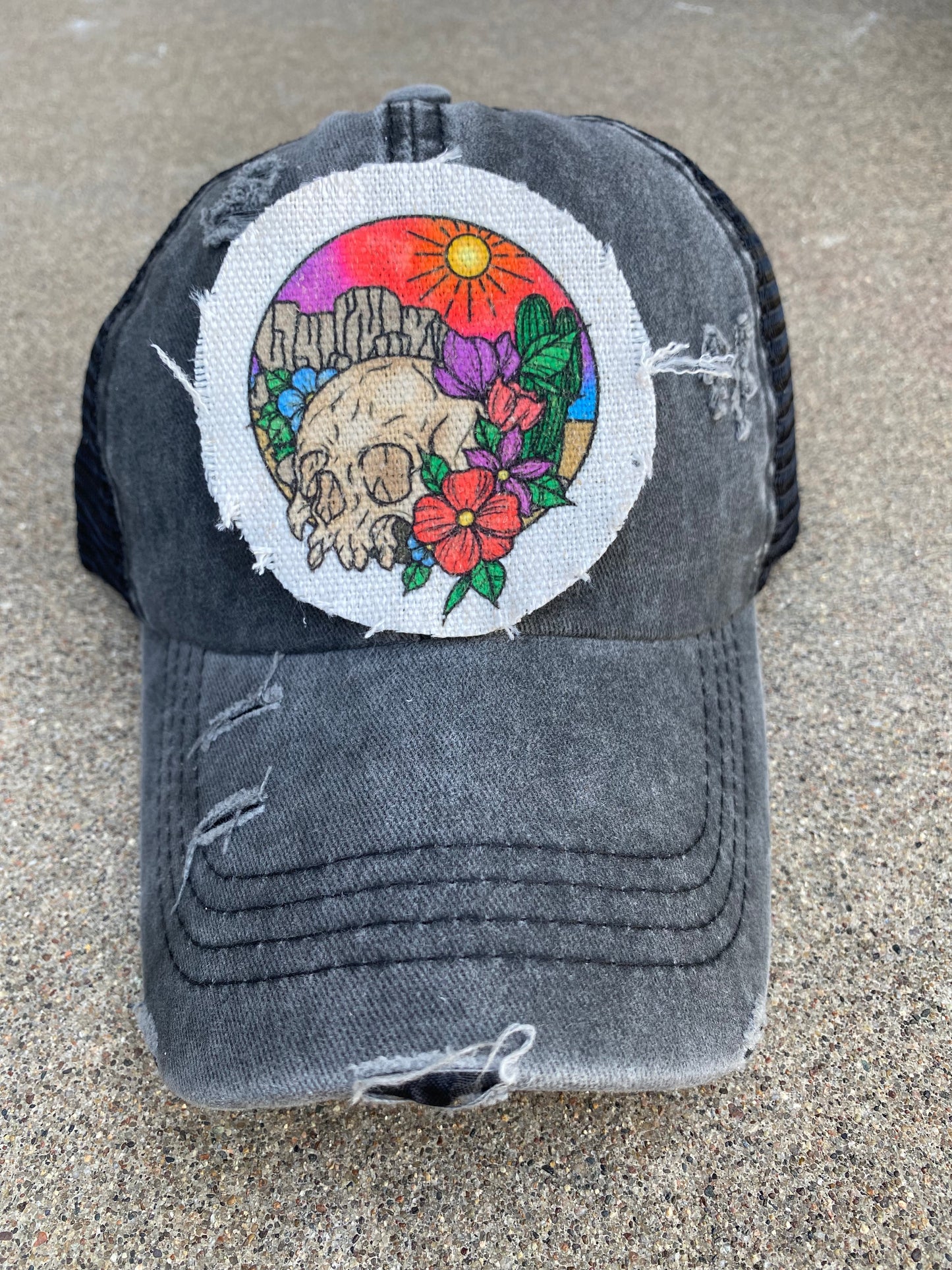 Desert with Skull Circle Hat Patch