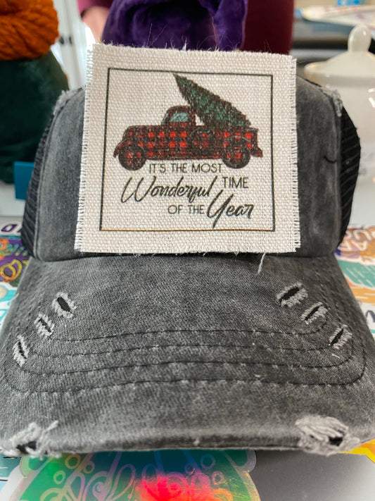 Most Wonderful Time Buffalo Plaid Truck Hat Patch