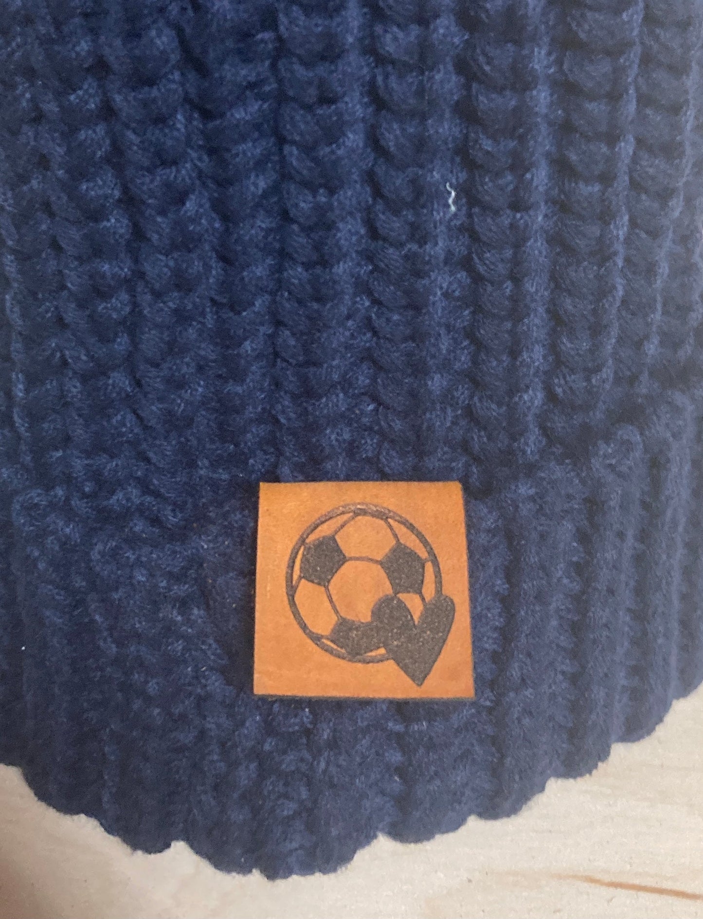 Soccer Heart Fold-Over Leatherette Beanie Patch