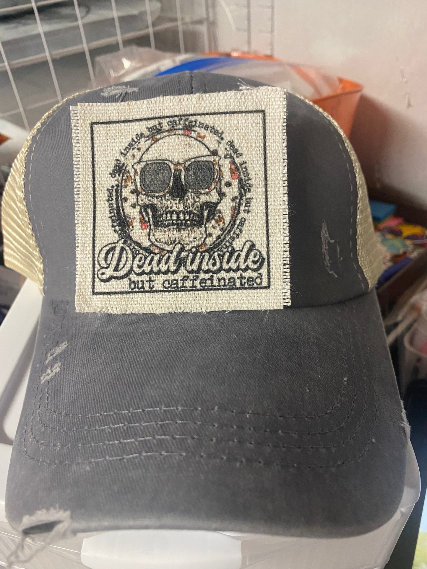 Dead Inside But Caffeinated Skull Hat Patch