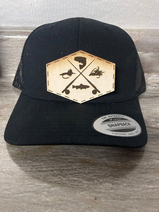 Fishing Crossed Rods Leatherette Hat Patch