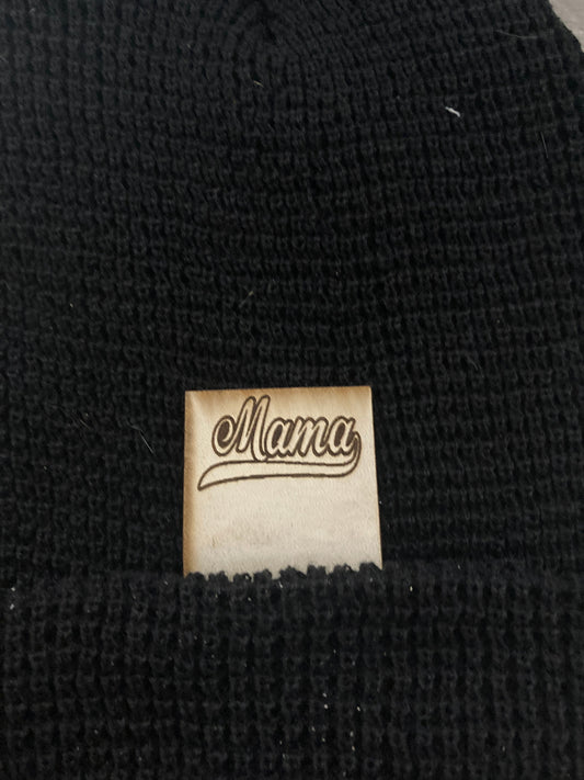 Mama Banner Fold-Over Leatherette Beanie Patch