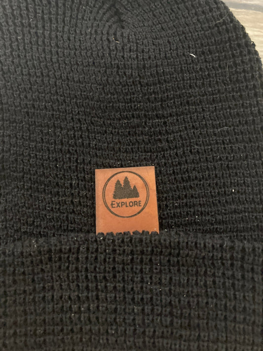 Explore Fold-Over Leatherette Beanie Patch