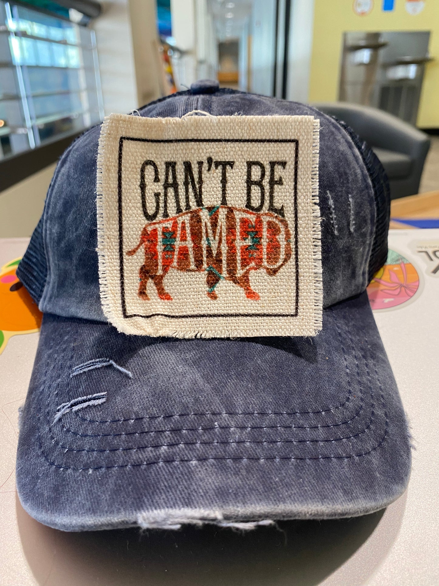 Can't Be Tamed Aztec Buffalo Hat Patch