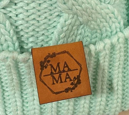 Mama Hexagon Fold-Over Leatherette Beanie Patch