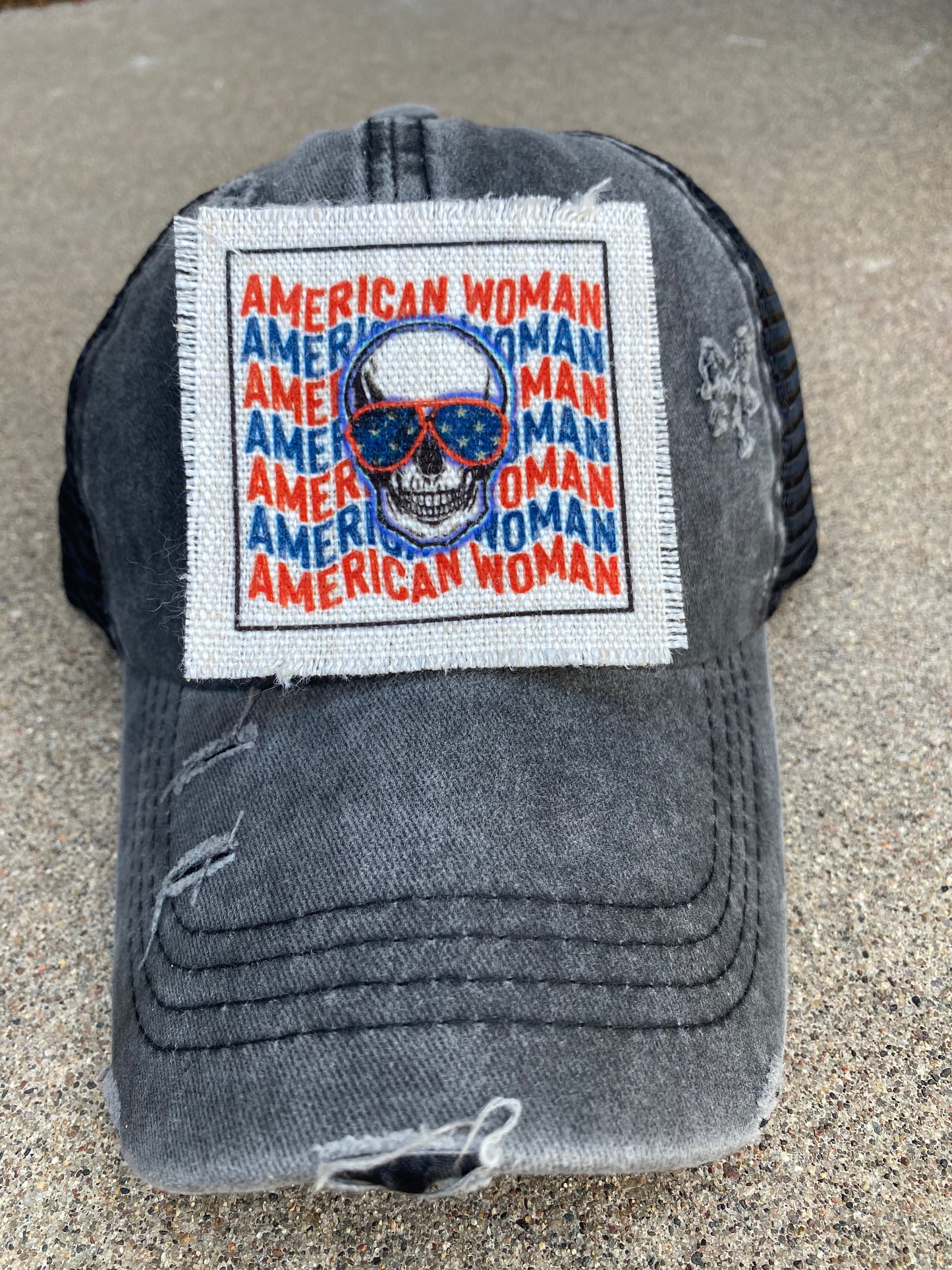 American Woman with Skull Hat Patch