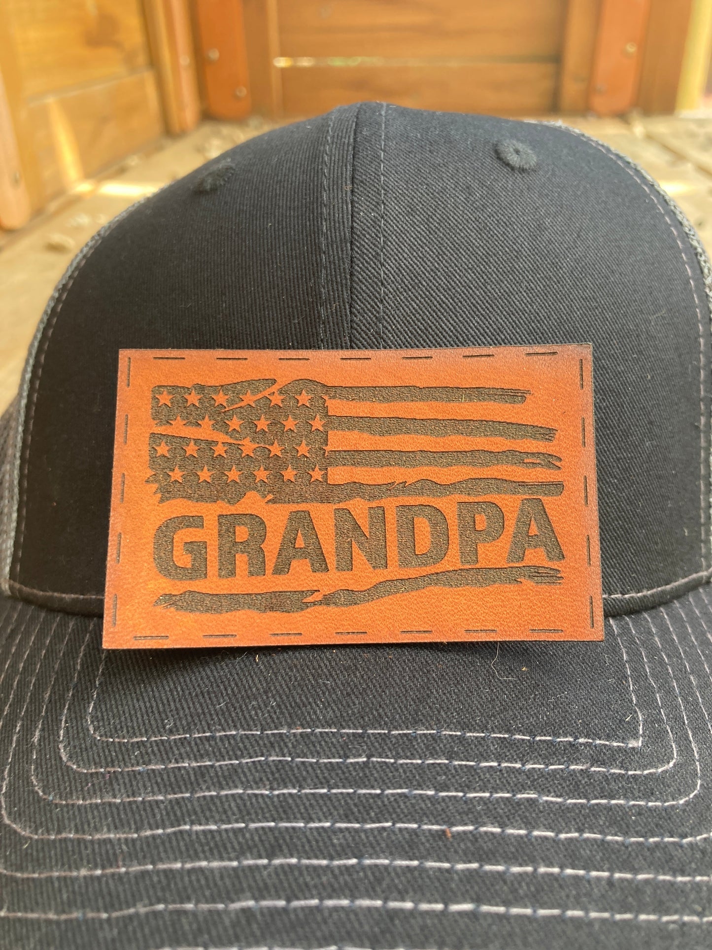 Grandpa Flag Leatherette Hat Patch