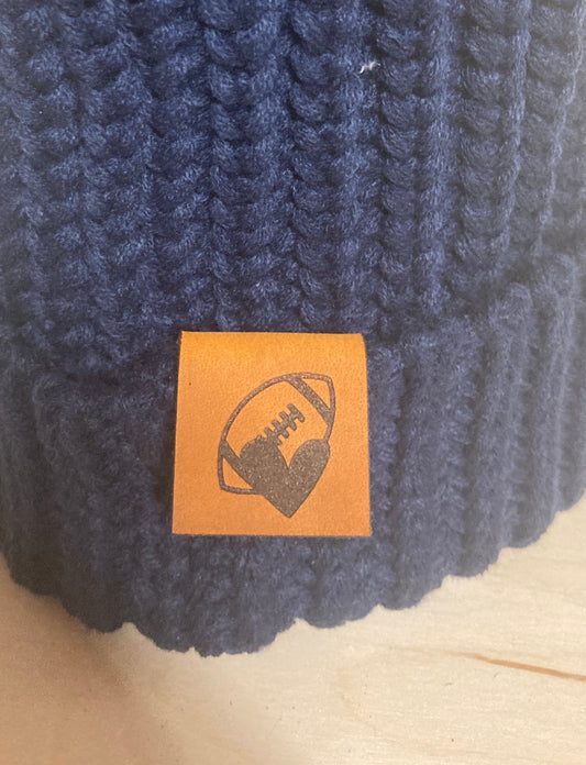 Football Heart Fold-Over Leatherette Beanie Patch