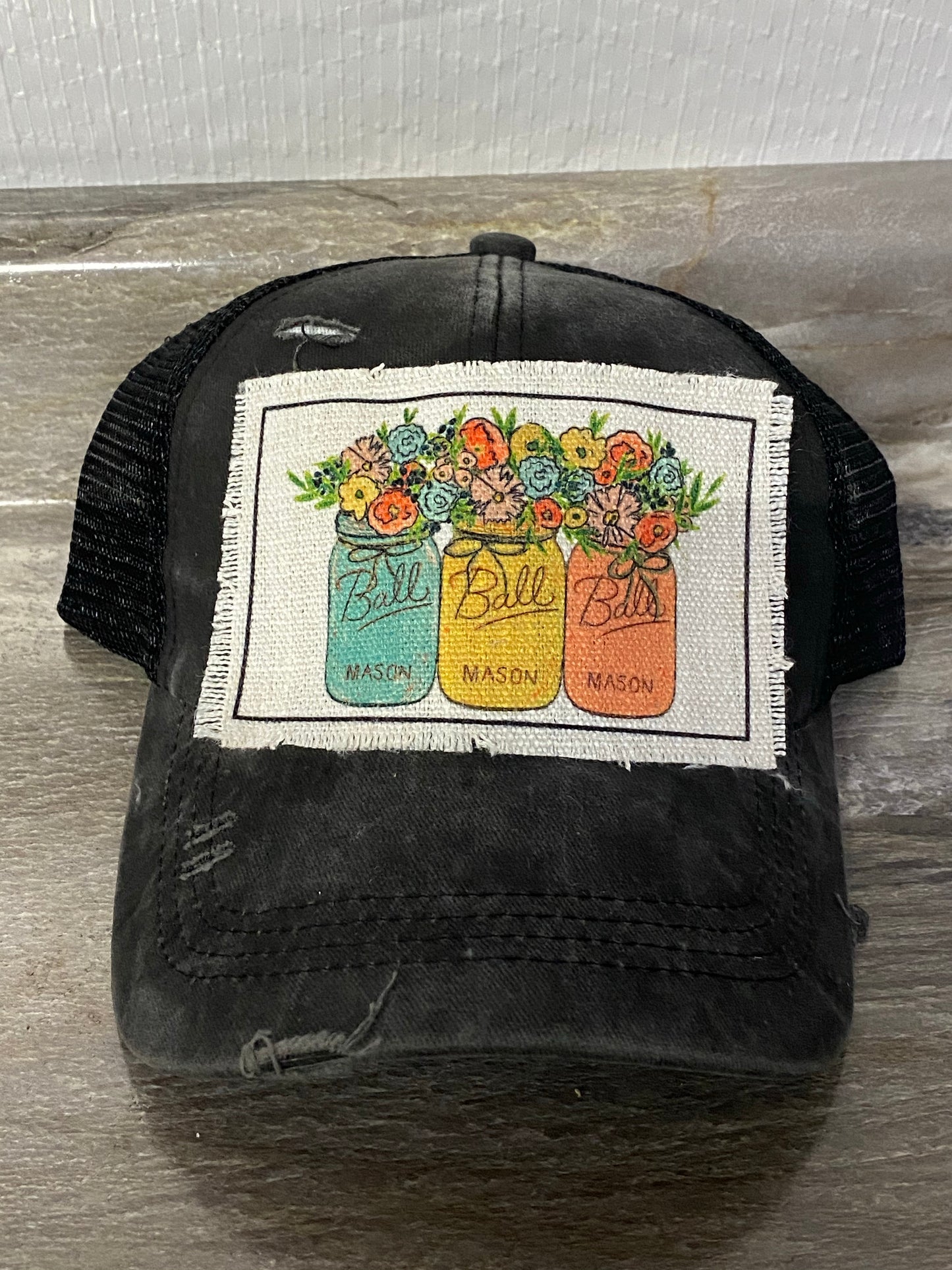 Mason Jars with Flowers Hat Patch