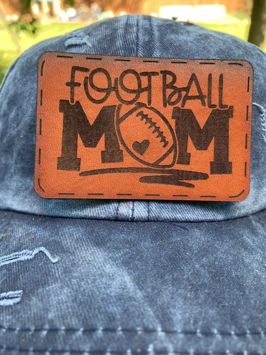 Football Mom Leatherette Hat Patch