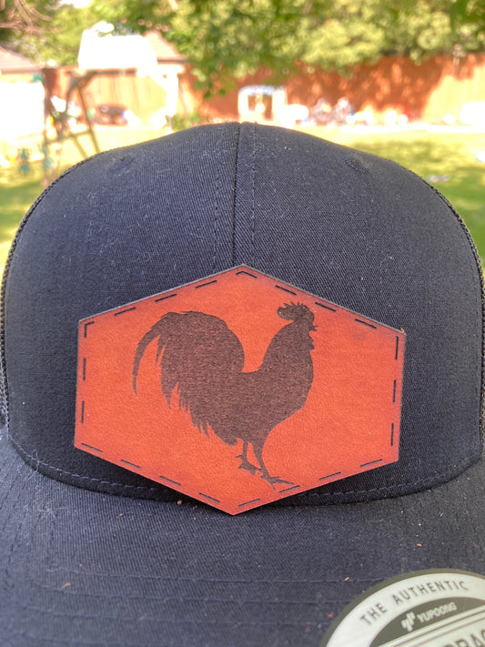 Rooster Leatherette Hat Patch