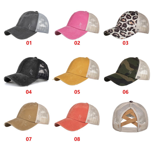 Solid Color Pony Tail Criss Cross Hats