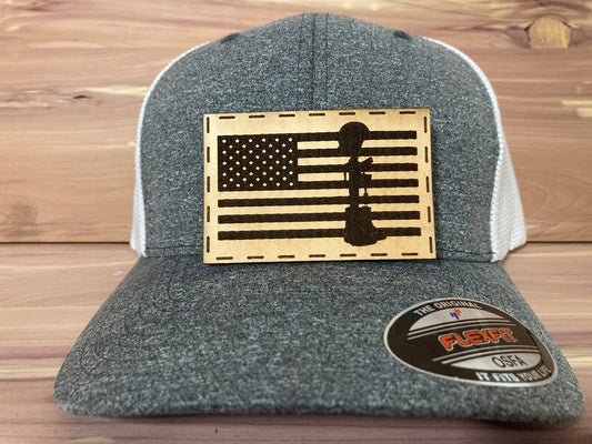 Fallen Soldier Flag Leatherette Hat Patch