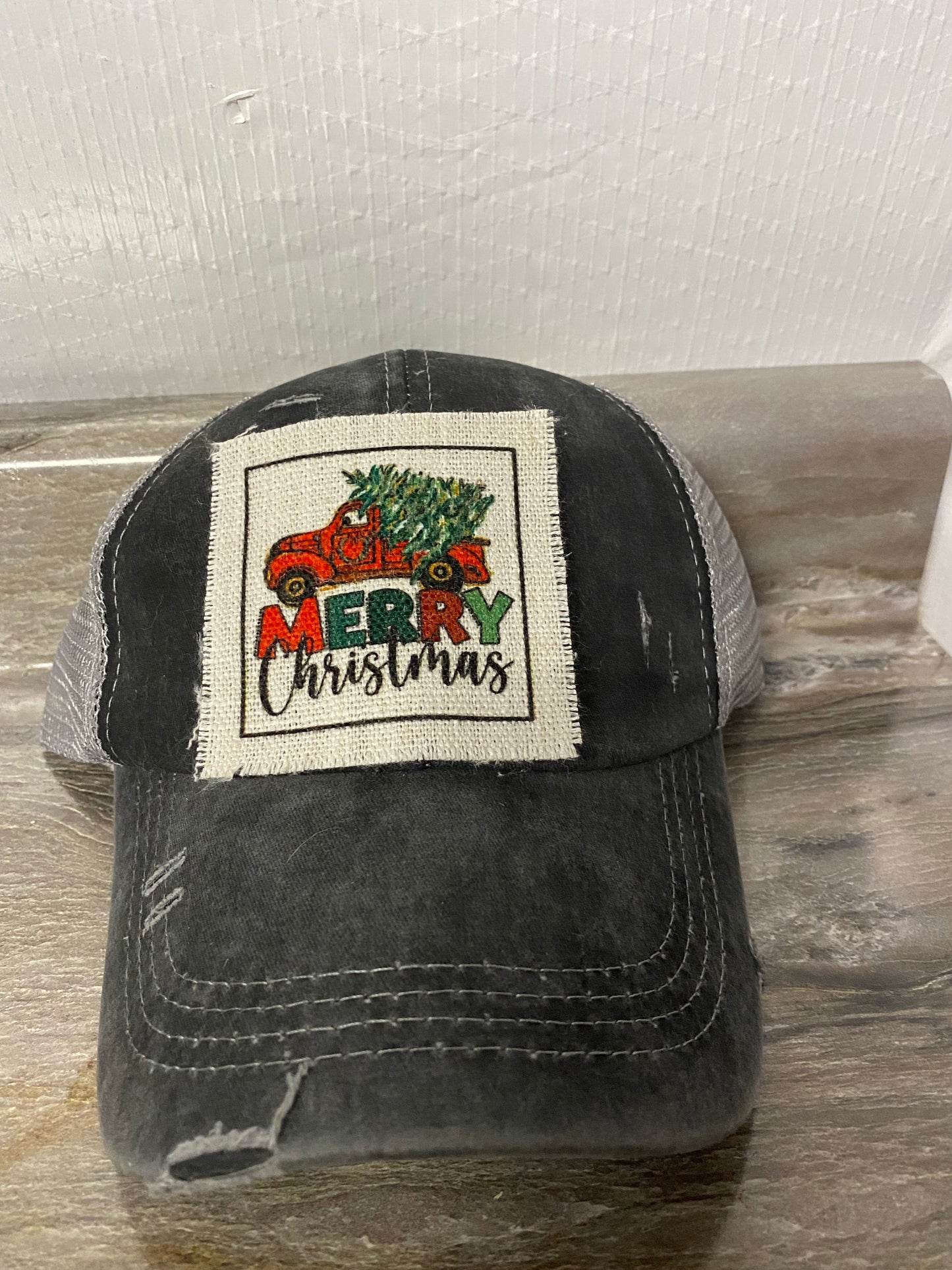 Merry Christmas Red Truck with Tree Hat Patch