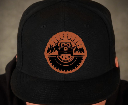 Offroad Wheel Scene Leatherette Hat Patch
