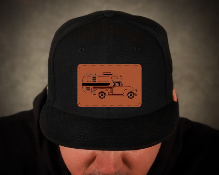 Retro Truck Camper Leatherette Hat Patch