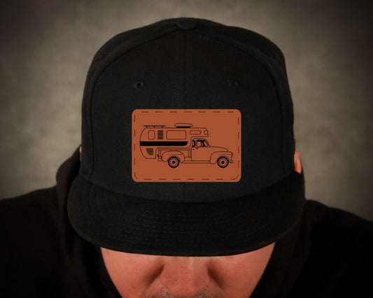 Retro Truck Camper Leatherette Hat Patch