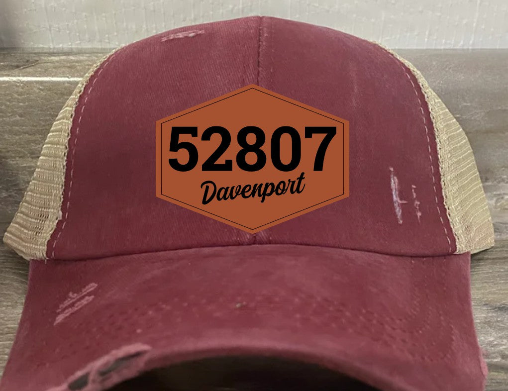 Zip Code & City Leatherette Hat Patch